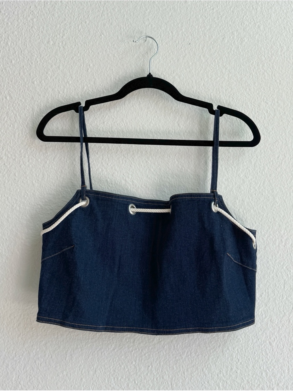 TOMMY JEANS Deadstock Denim Crop Tank Top with White Rope Trim SZ XL